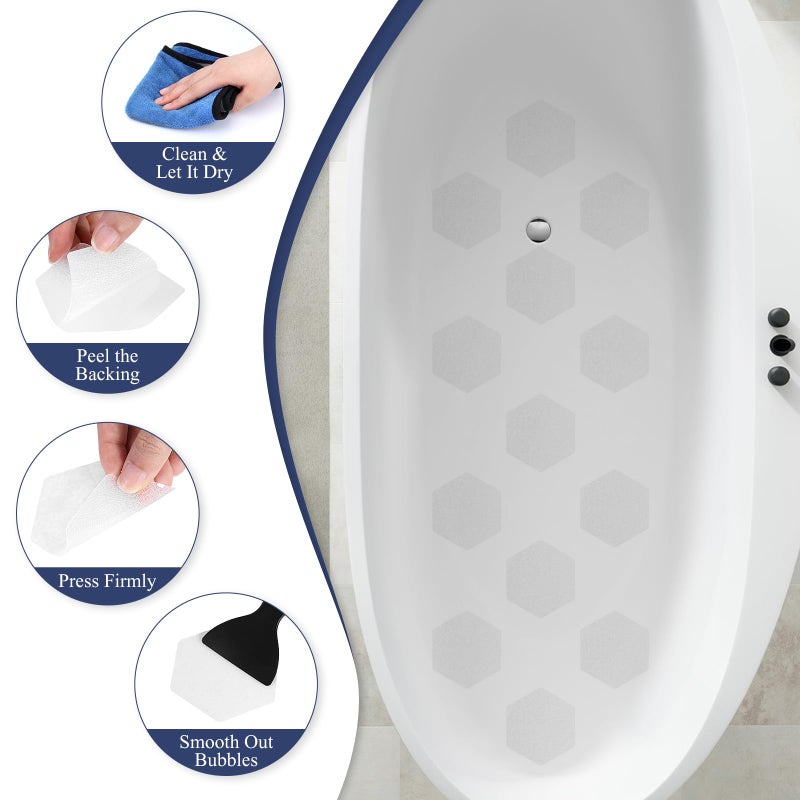 Gecork 28 PCS Shower Floor Non Slip Stickers with Strong Adhesive  Invisible & Durable Anti Slip Shower Stickers with Scraper for Bath Tub  Pools and Stairs(Clear Hexagon) - Image 5